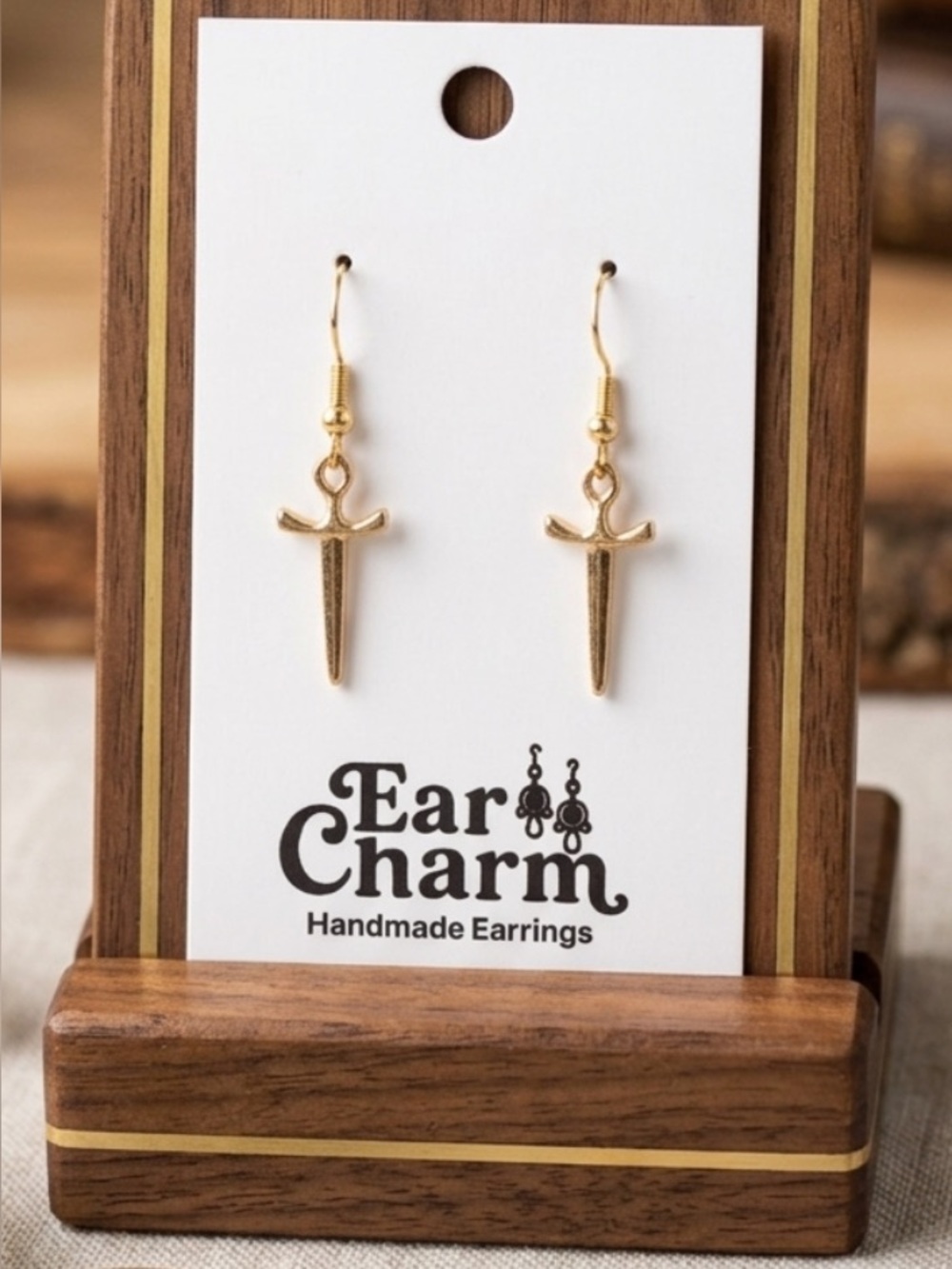 New Religious Sword Cross Drop Earrings - Gold Tone